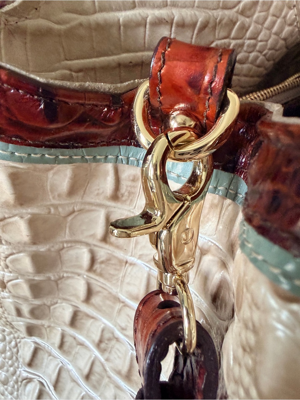 NWT Brahmin Elisa Linen Croc-Embossed Leather Satchel - Picture 6 of 10